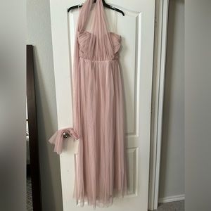 Birds Grey Pink vintage Blush Convertible Bridemaid Wedding Dress Strapless M